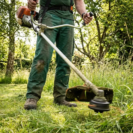 Jardinero profesional desbrozando jardín en Granada
